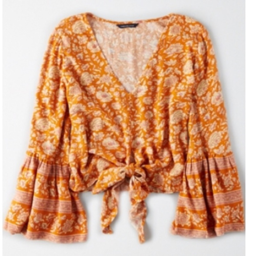 Boho Long sleeve tie front  top